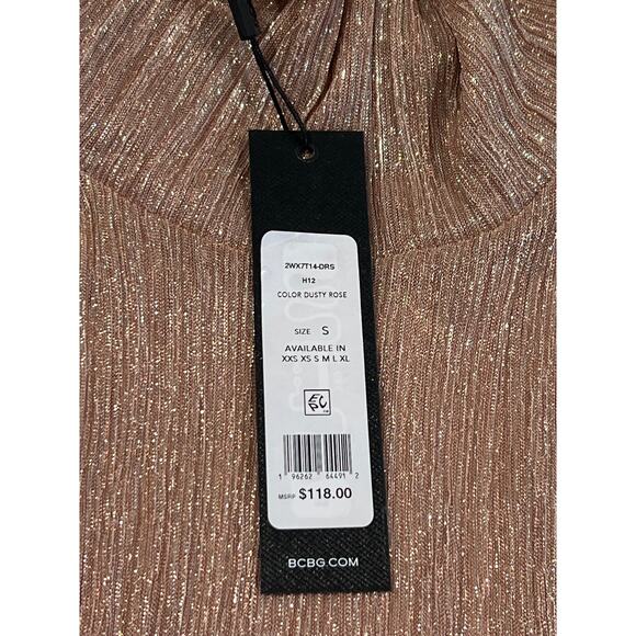 BCBGMAXAZRIA Sparkle Sheer Rose Pink Turtleneck Top Women's Size S Holiday Glam - Picture 7 of 11